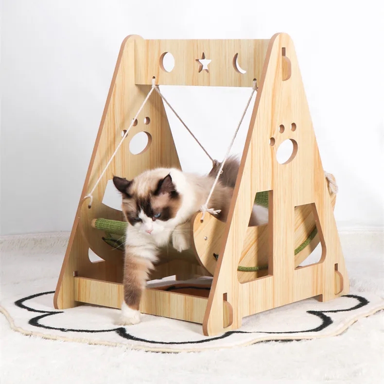 Pet Hammock Wood Cat Swing Hammock Bed Shaker Hanging Cat Swing Bed for Cat
