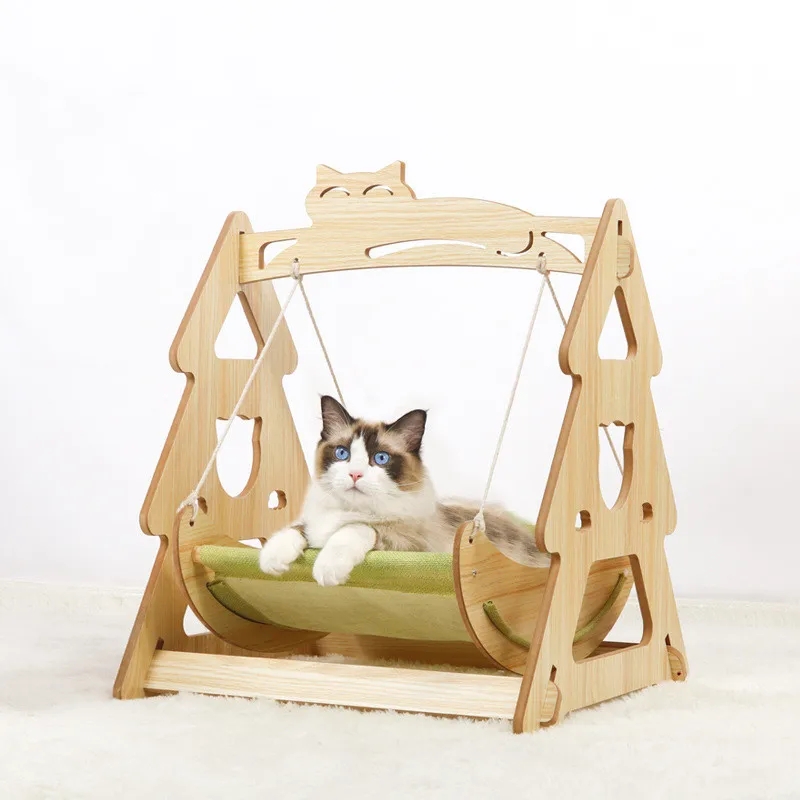 Pet Hammock Wood Cat Swing Hammock Bed Shaker Hanging Cat Swing Bed for Cat