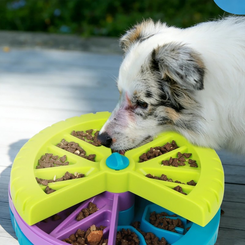 Three-layer Durable Plastic Rotating Dog & Cat Puzzle Slow Feeder Food Bowl Toy with Automatic Lick Plate for Pet Slow Eating