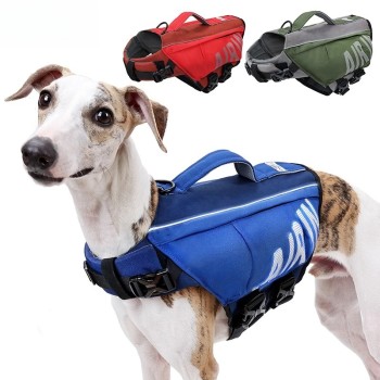 Dog Life Vest with Inflatable Airbag, Reflective Dog Life Jacket for Swimming Safety,Adjustable Pet Rescue Jacket,Red/Green/Blue