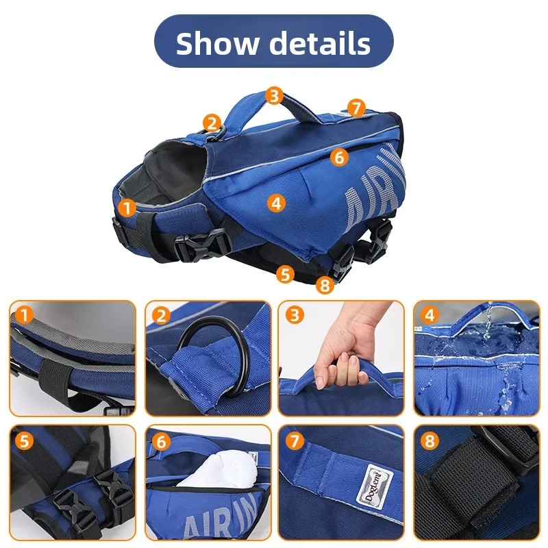 Dog Life Vest with Inflatable Airbag, Reflective Dog Life Jacket for Swimming Safety,Adjustable Pet Rescue Jacket,Red/Green/Blue