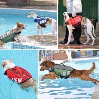 Dog Life Vest with Inflatable Airbag, Reflective Dog Life Jacket for Swimming Safety,Adjustable Pet Rescue Jacket,Red/Green/Blue