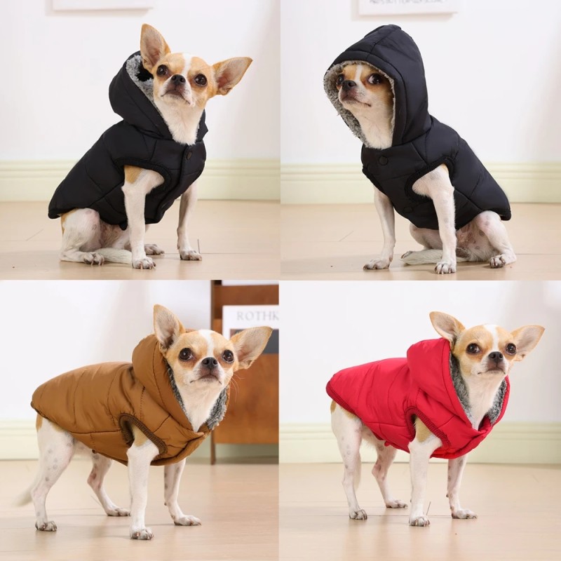 Thick Puppy Hooded Jacket for Small Medium Dogs Cats Winter Waterproof Dog Coat Clothes Soft Fleece Chihuahua Pug Pet Outfits